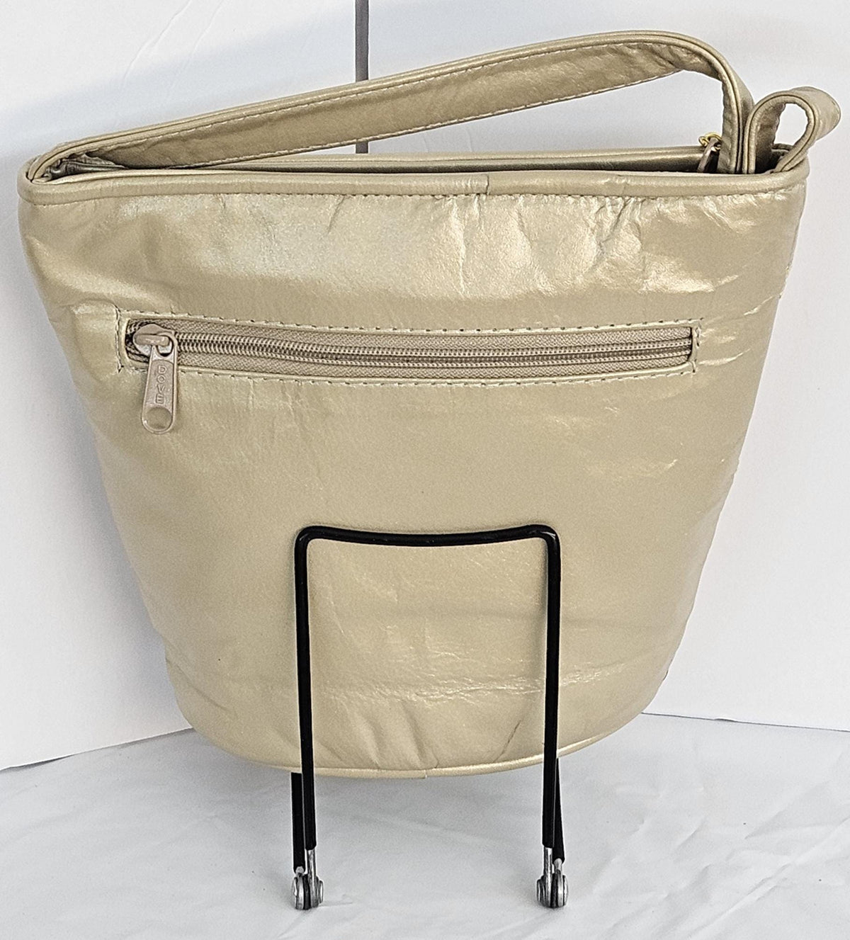 Champagne Bronze Leather Crossbody Bag: Gold Zigzag, Made in USA