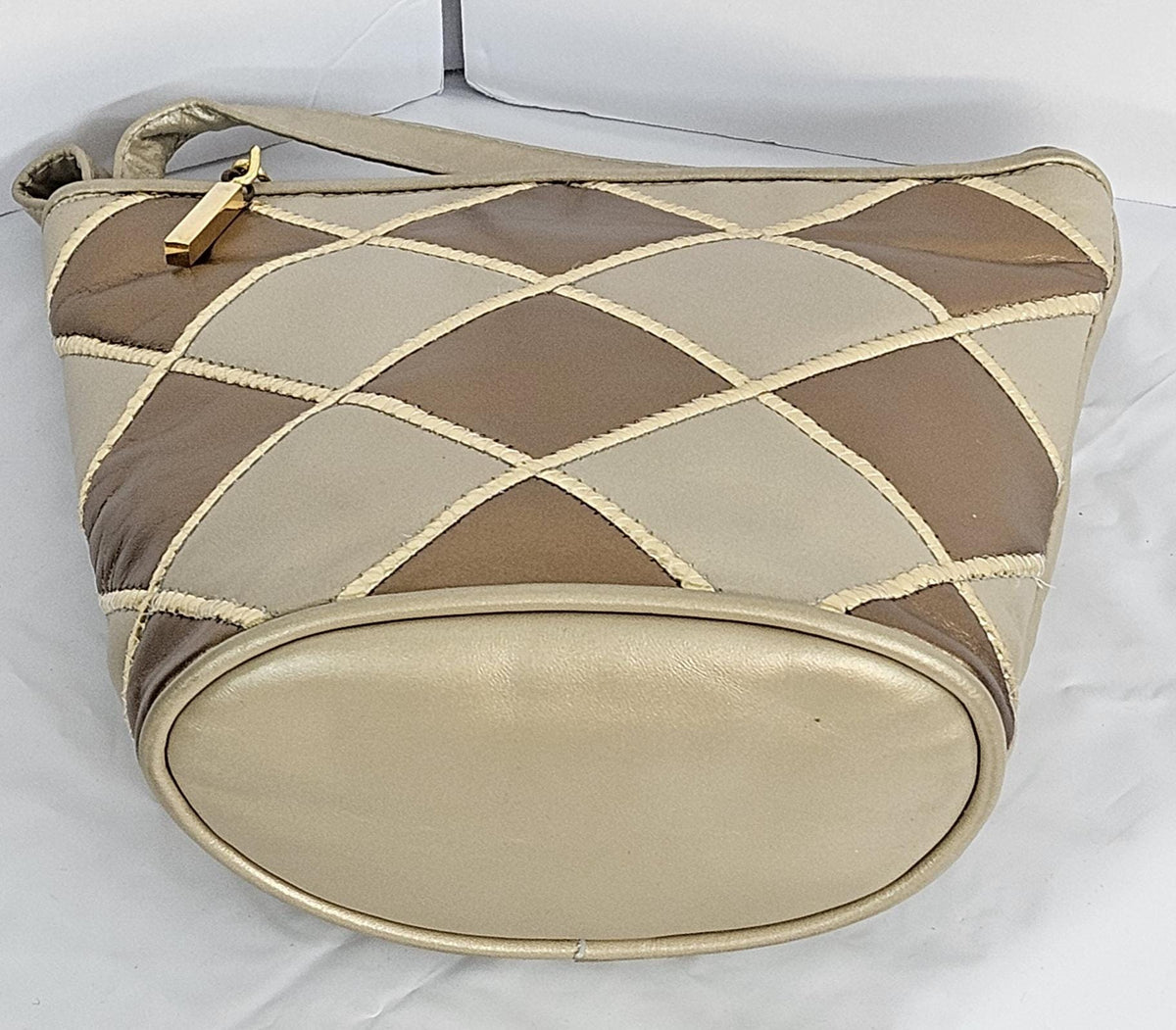 Champagne Bronze Leather Crossbody Bag: Gold Zigzag, Made in USA
