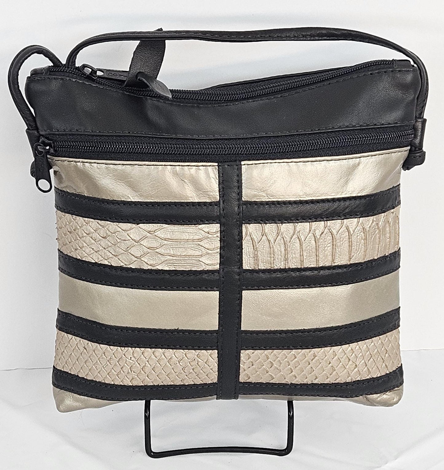 Black & Mocha Leather Crossbody Bag - Handmade in USA