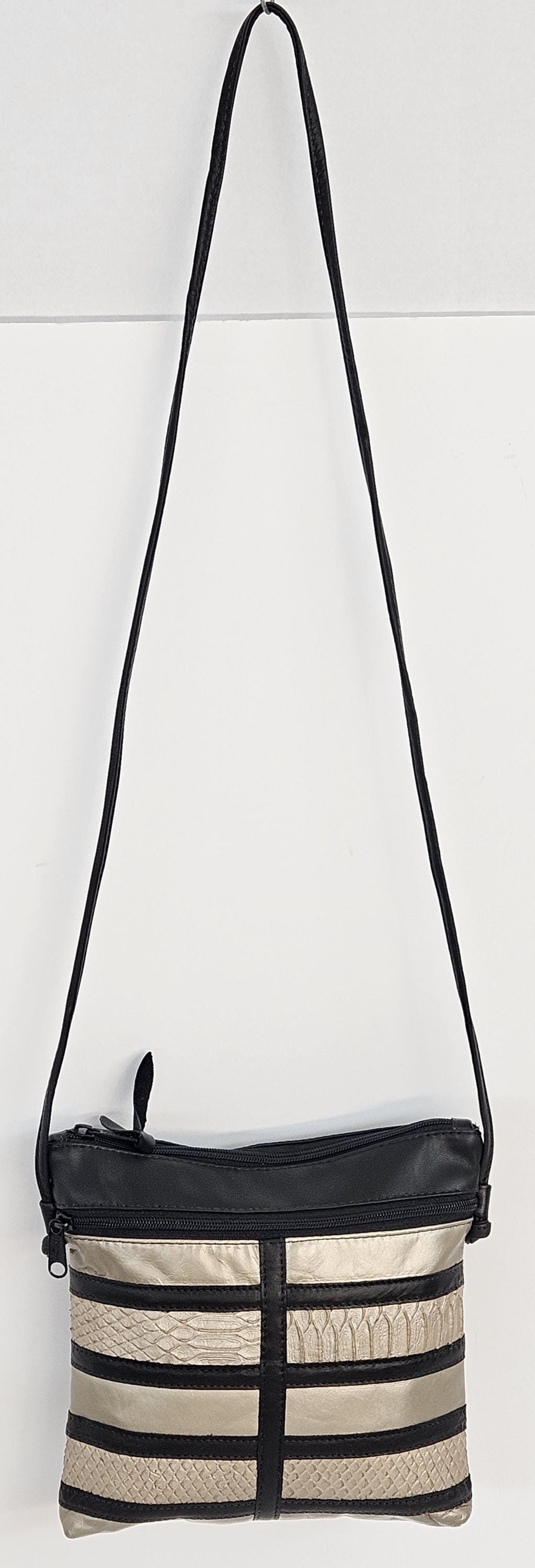 Black & Mocha Leather Crossbody Bag - Handmade in USA