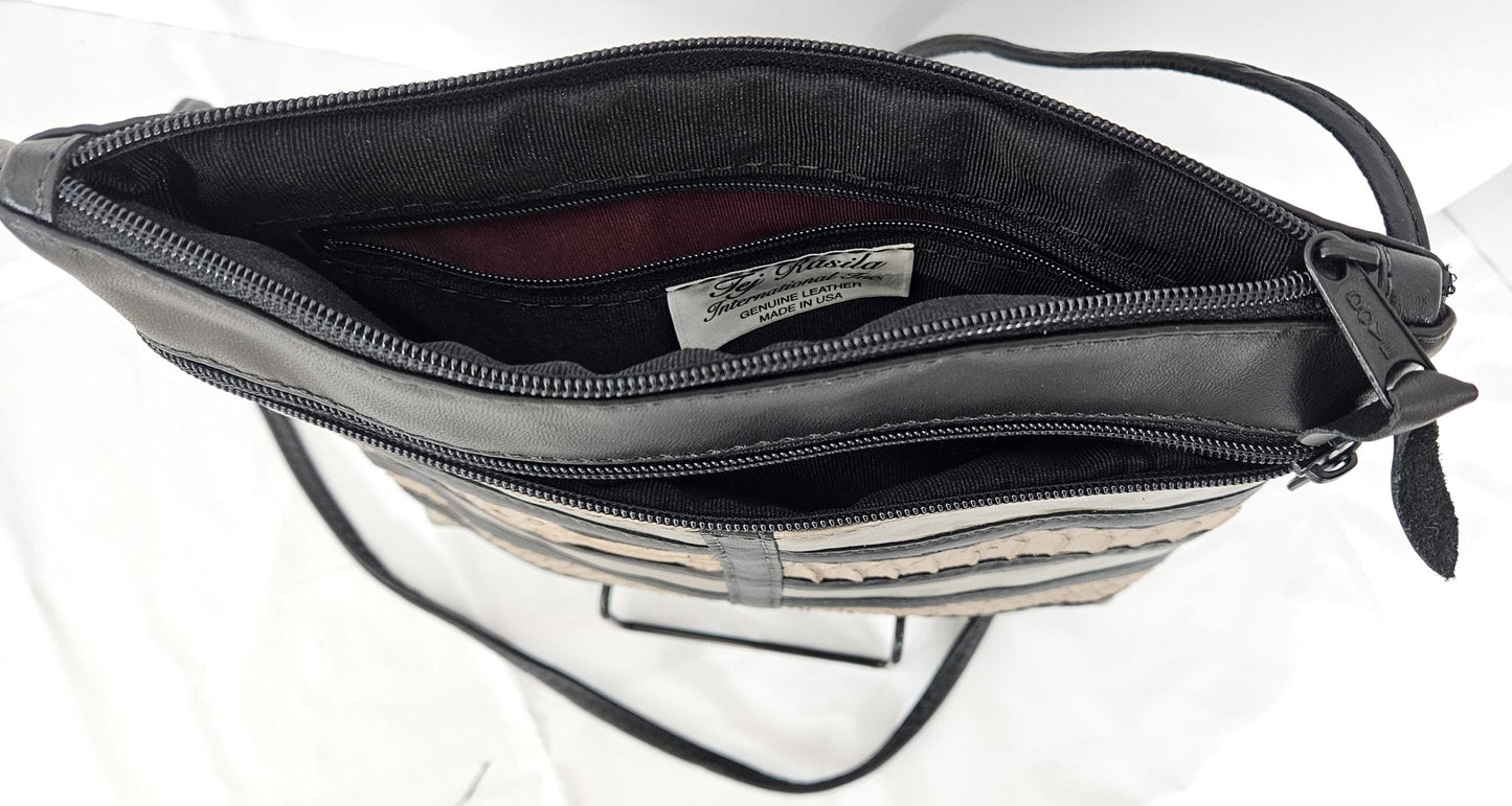 Black & Mocha Leather Crossbody Bag - Handmade in USA