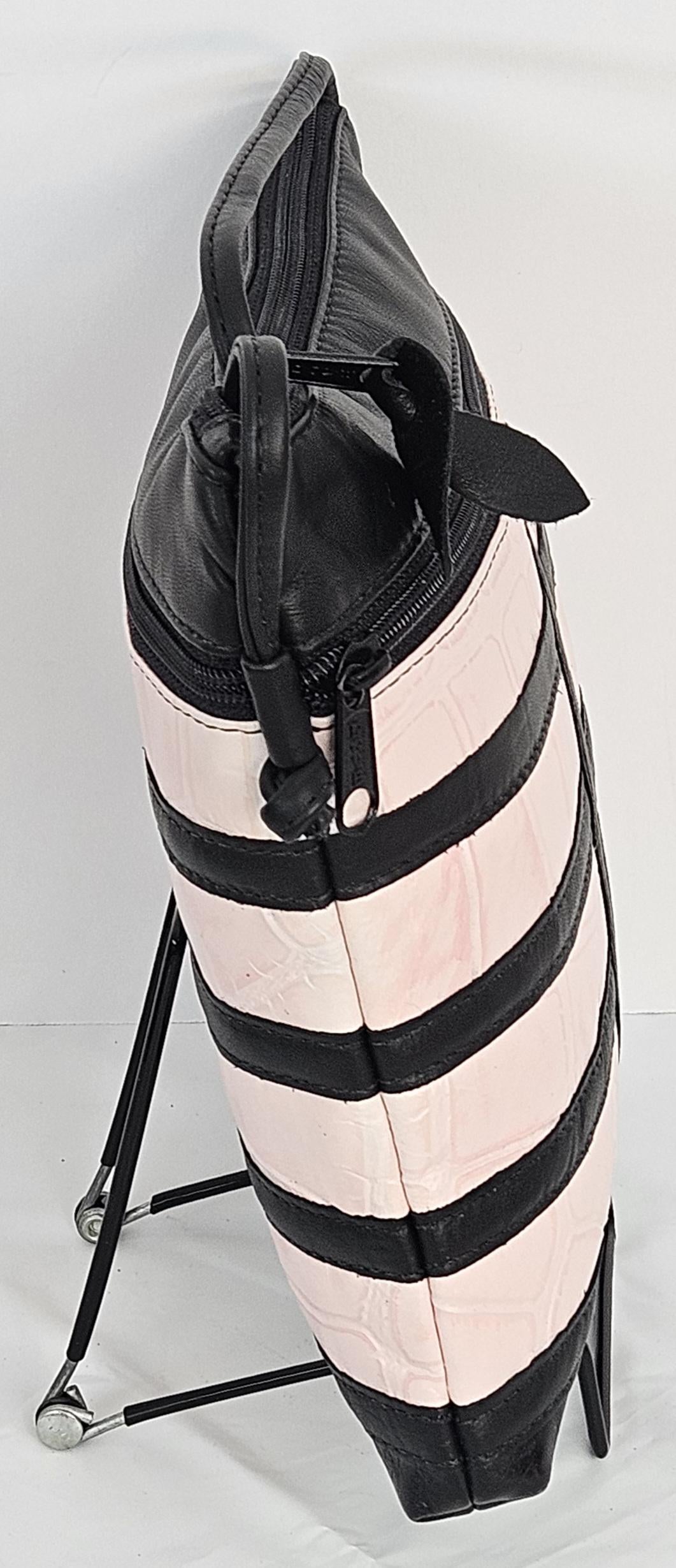 Black Leather Crossbody Bag: Pink Print, USA Made