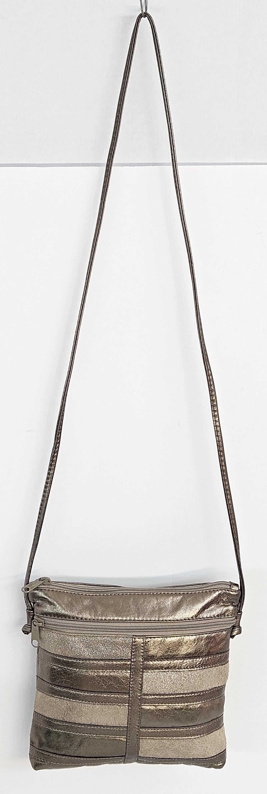 Metallic Leather Patchwork Crossbody Purse - Pewter Glitter, Made in USA