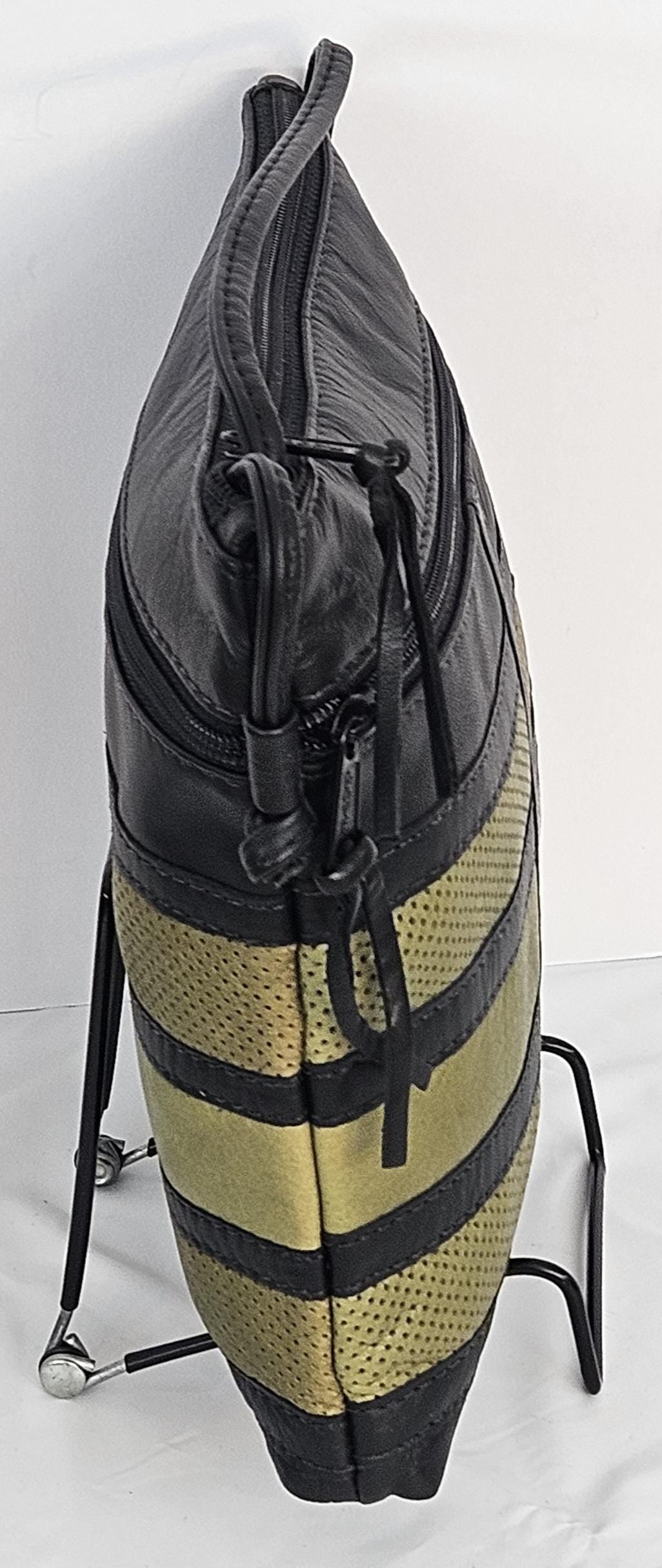 Leather Patchwork Crossbody Purse: Black & Green, Handmade in USA