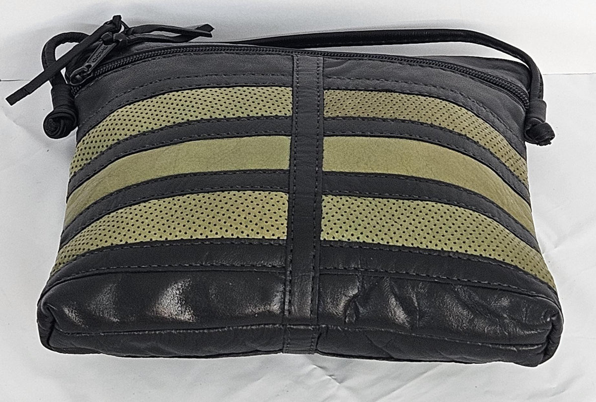 Leather Patchwork Crossbody Purse: Black & Green, Handmade in USA