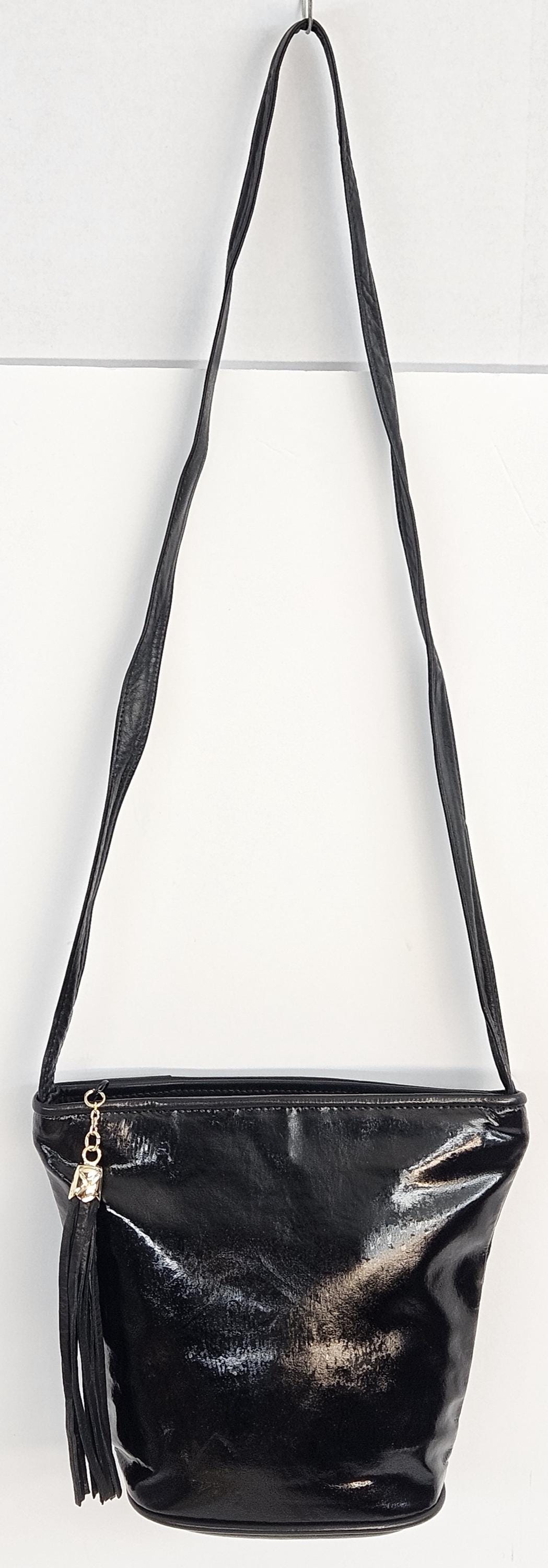 Black Italian Leather Crossbody Handbag - Made in USA