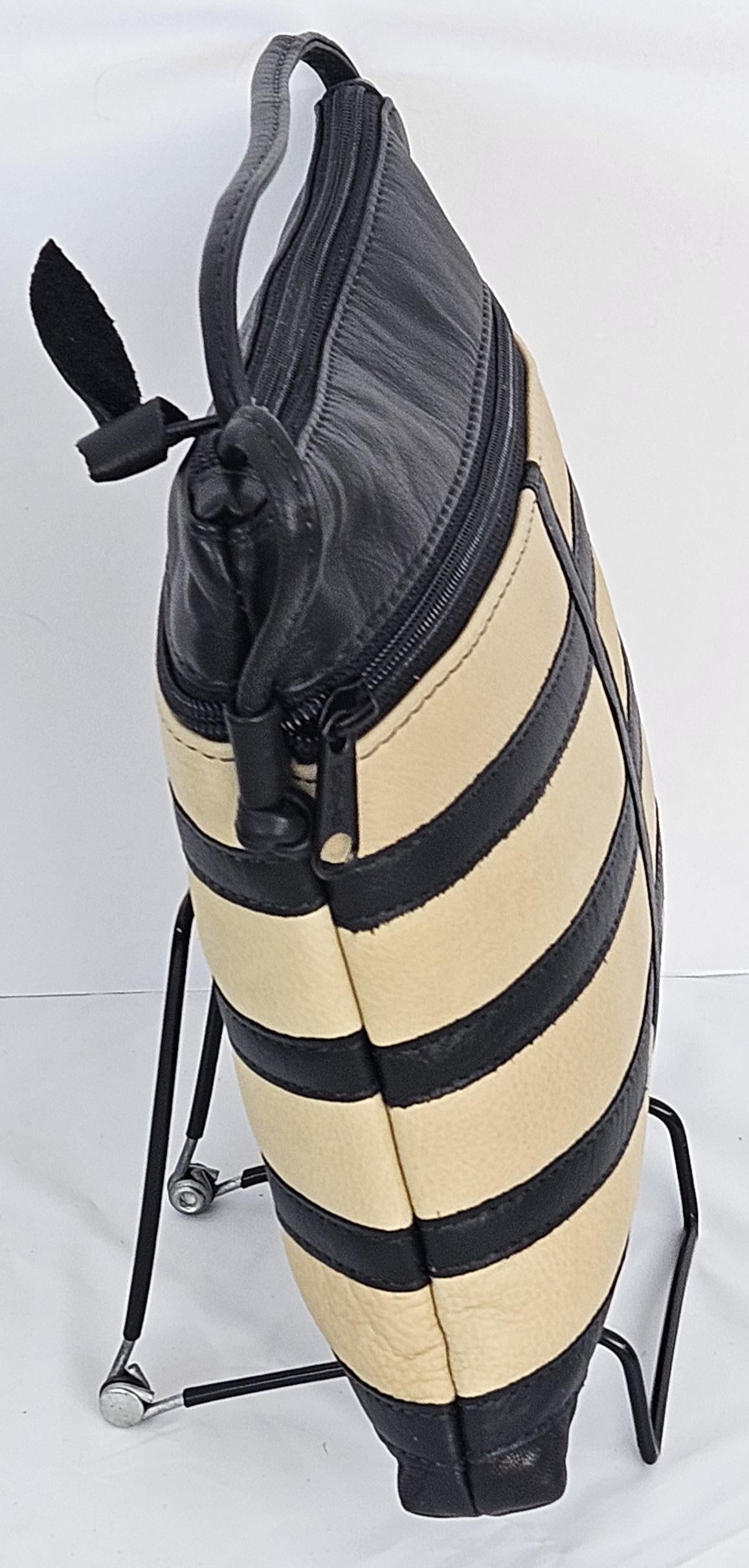 Black & Cream Leather Crossbody Purse - Handmade in USA