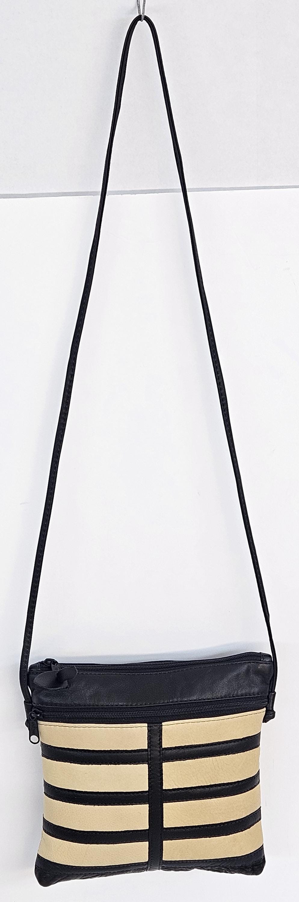 Black & Cream Leather Crossbody Purse - Handmade in USA