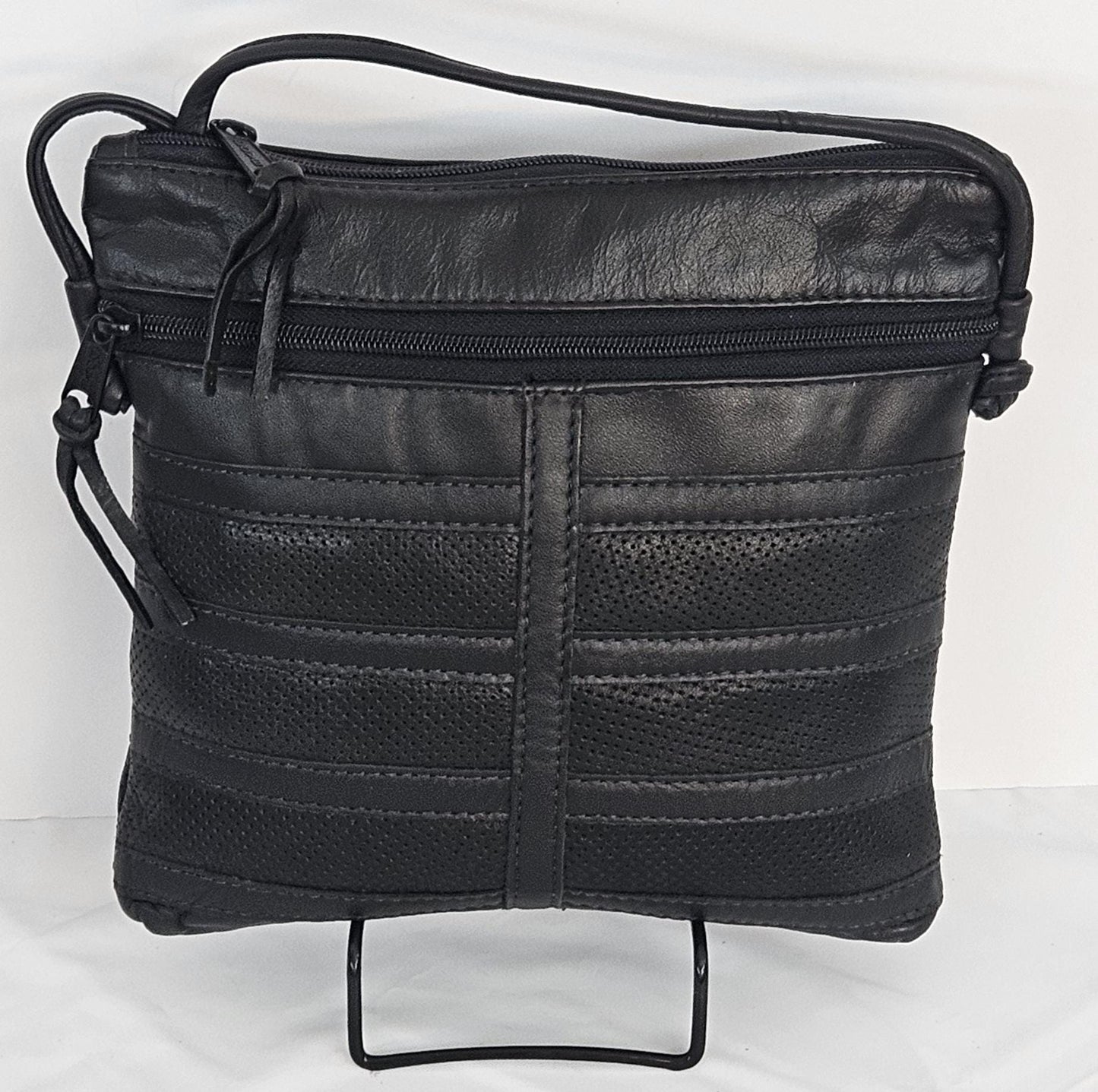 Black Leather Patchwork Crossbody Purse - Handmade in USA