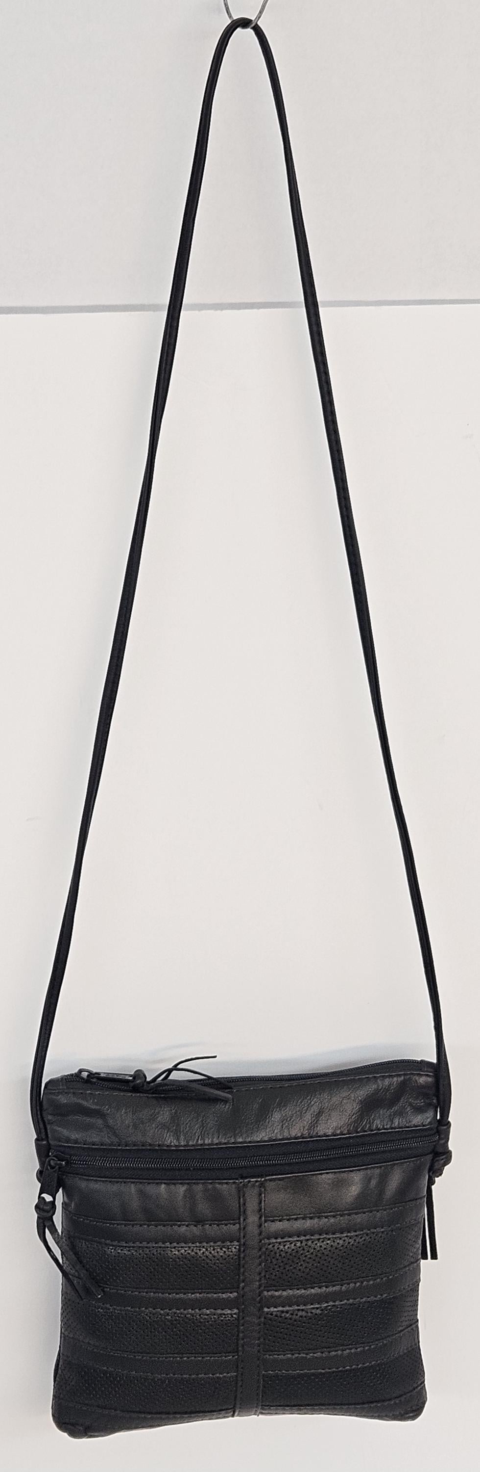 Black Leather Patchwork Crossbody Purse - Handmade in USA