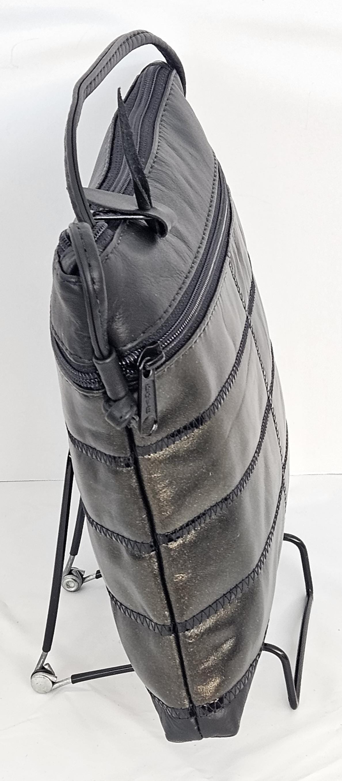 Black Pewter Metallic Leather Crossbody Bag - USA Made