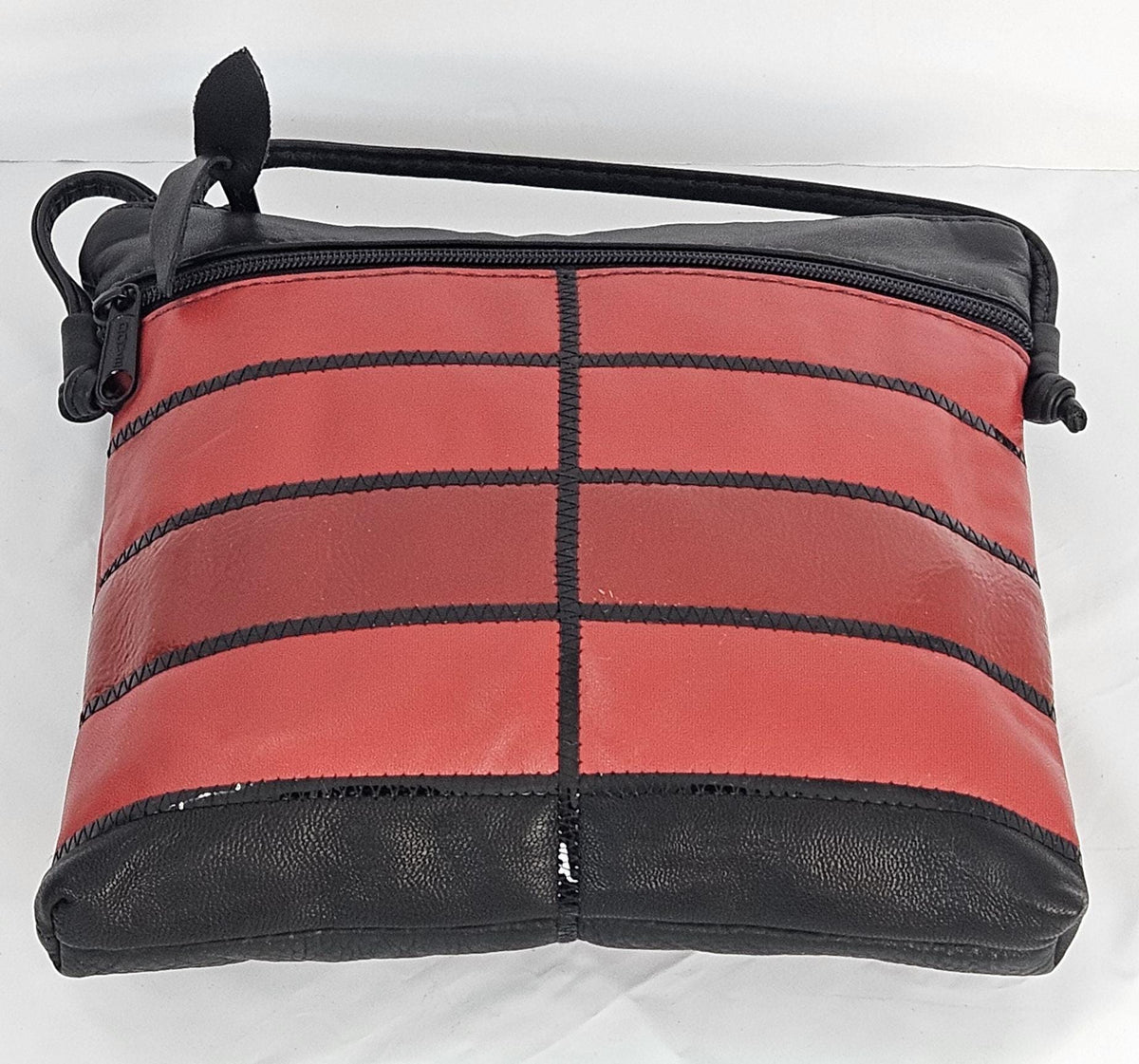 Red & Black Leather Crossbody Bag: Zigzag Design, Made in USA