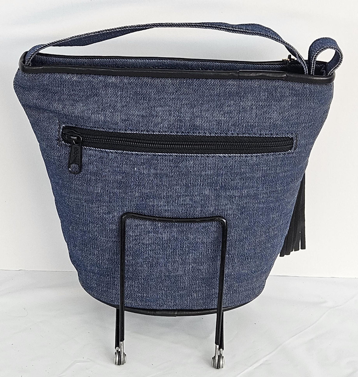 Denim Handbag with Leather Flower Applique - Made in USA