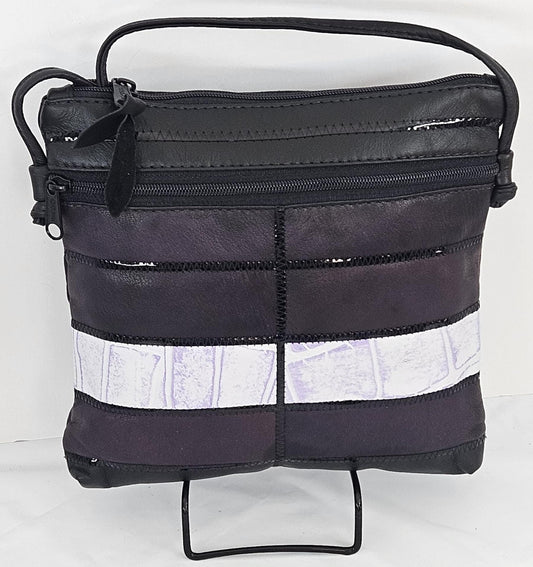 Black & Purple Leather Crossbody Bag - Zigzag Design - Made in USA