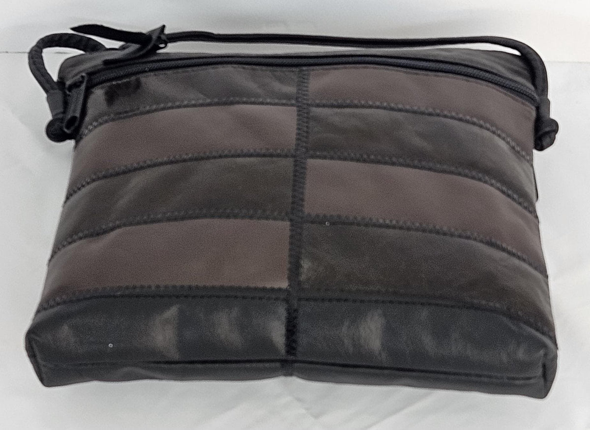 Genuine Leather Crossbody Handbag: Black & Brown Zigzag Design, Made in USA
