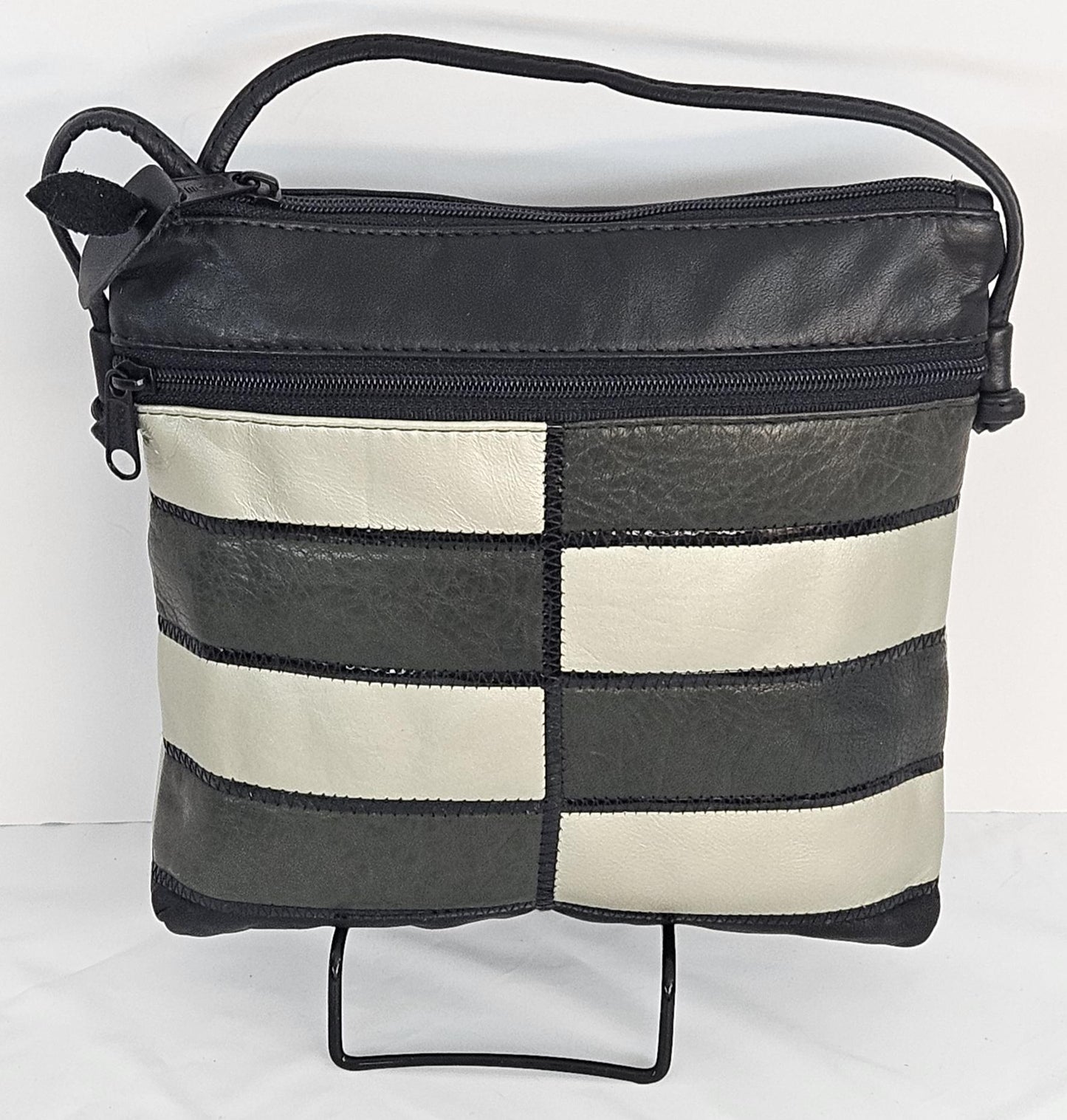 Zigzag Leather Crossbody Bag: Black, Gray & Olive, Made in USA