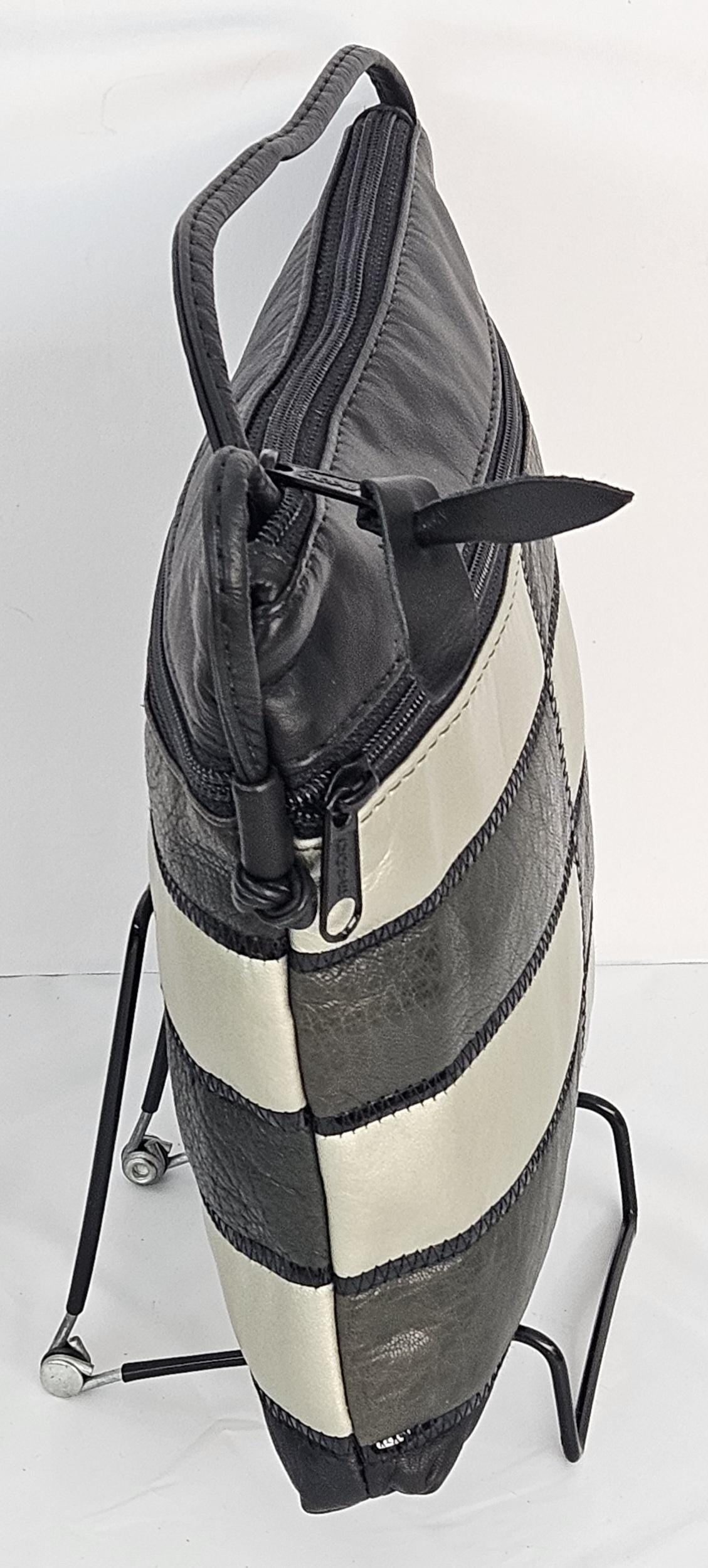 Zigzag Leather Crossbody Bag: Black, Gray & Olive, Made in USA