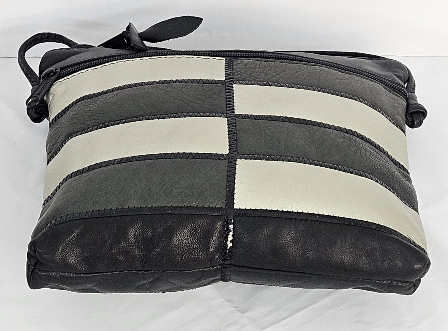 Zigzag Leather Crossbody Bag: Black, Gray & Olive, Made in USA