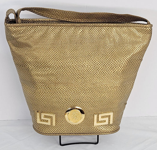 Gold Leather Shoulder Bag with Coin Detail - Made in USA