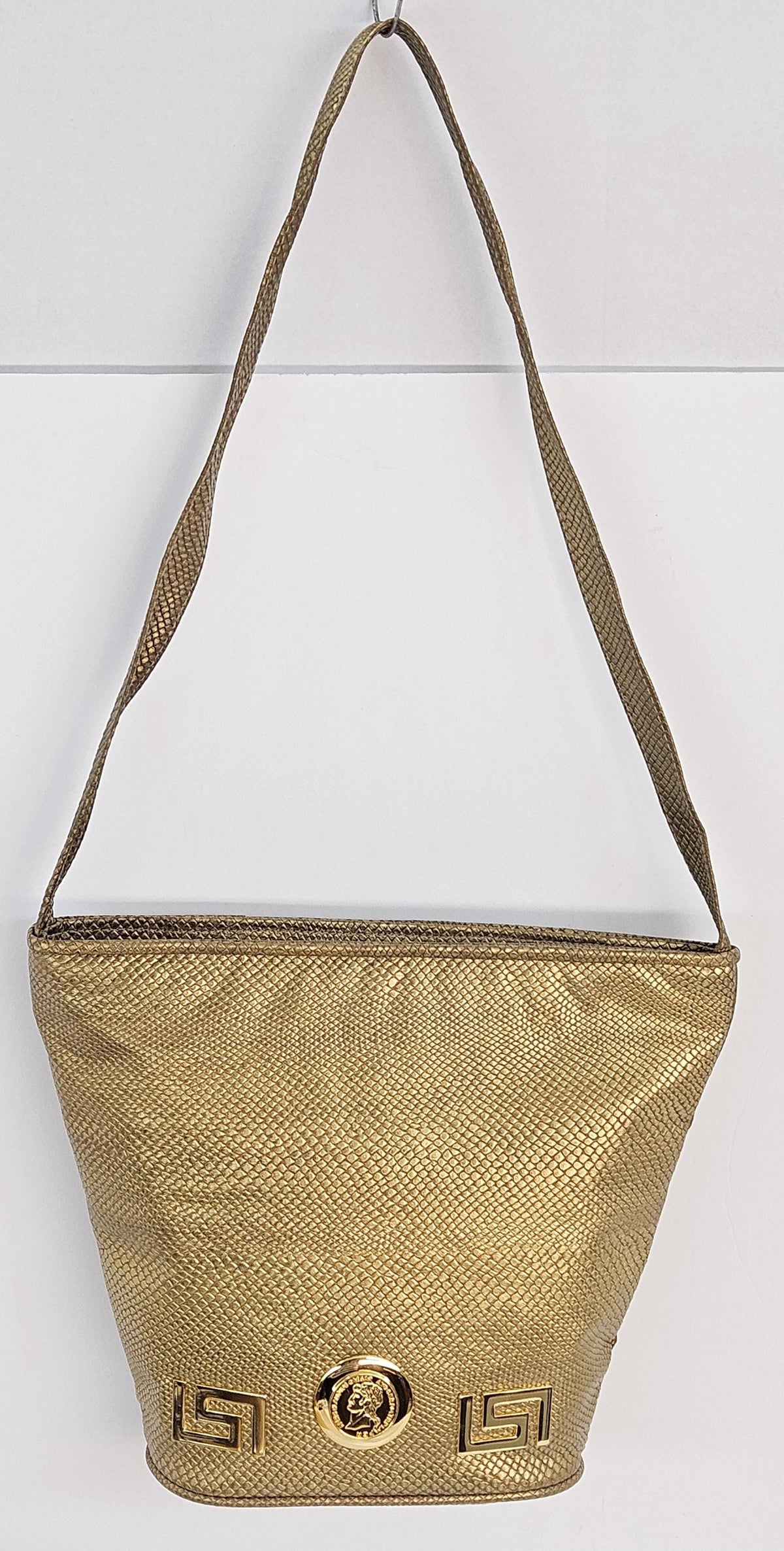 Gold Leather Shoulder Bag with Coin Detail - Made in USA