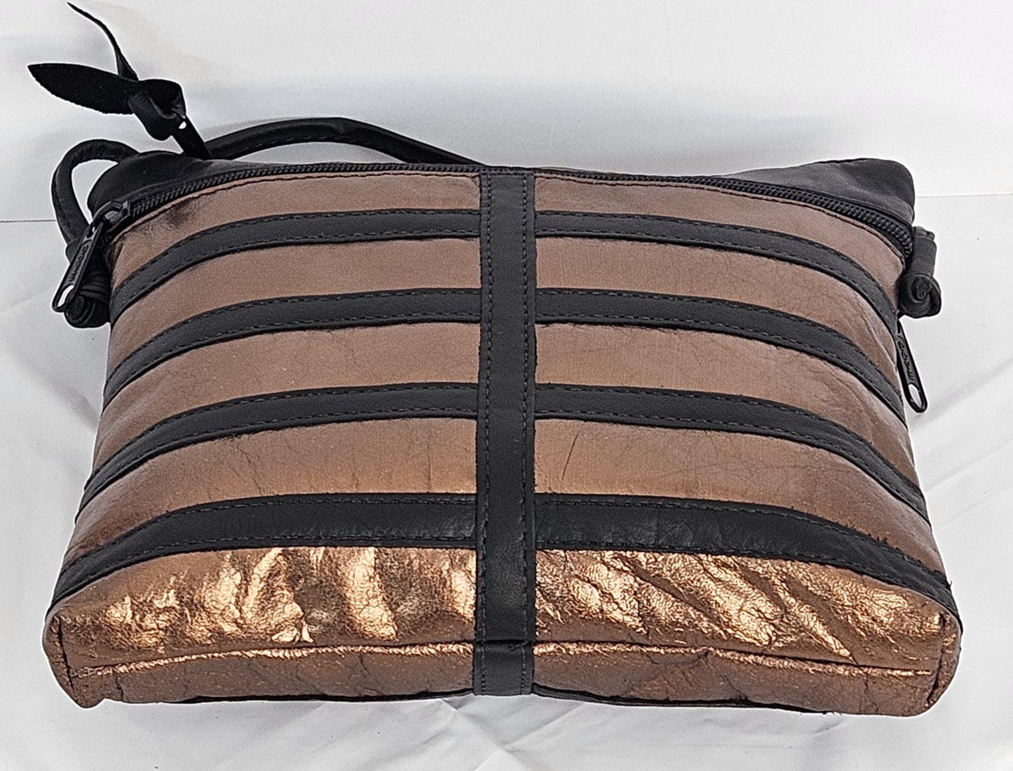 Black & Bronze Leather Crossbody Bag - Handmade in USA