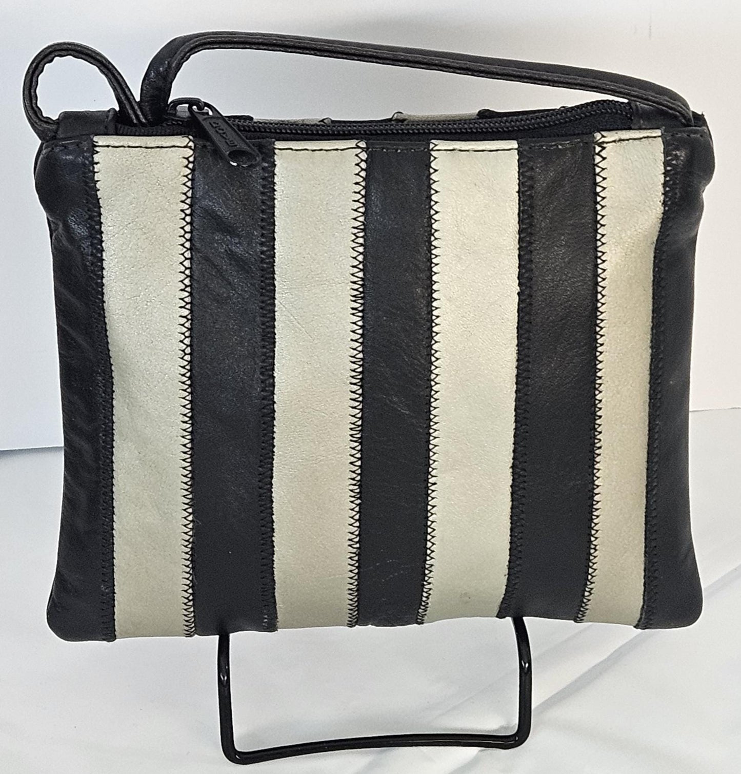Zigzag Stitch Leather Crossbody Bag - Black & Mocha - Made in USA