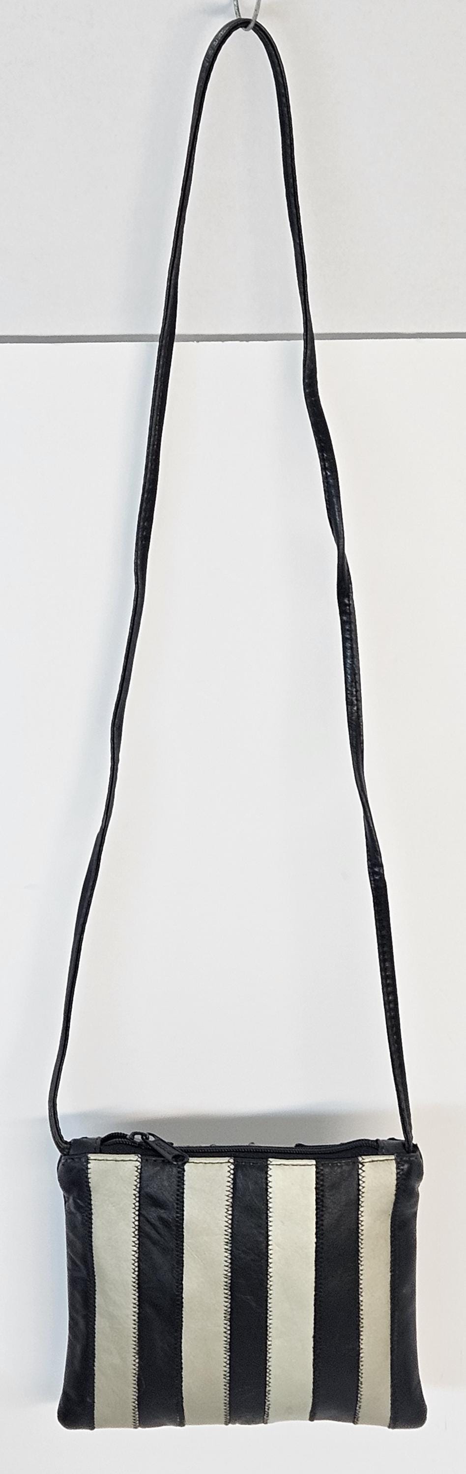 Zigzag Stitch Leather Crossbody Bag - Black & Mocha - Made in USA