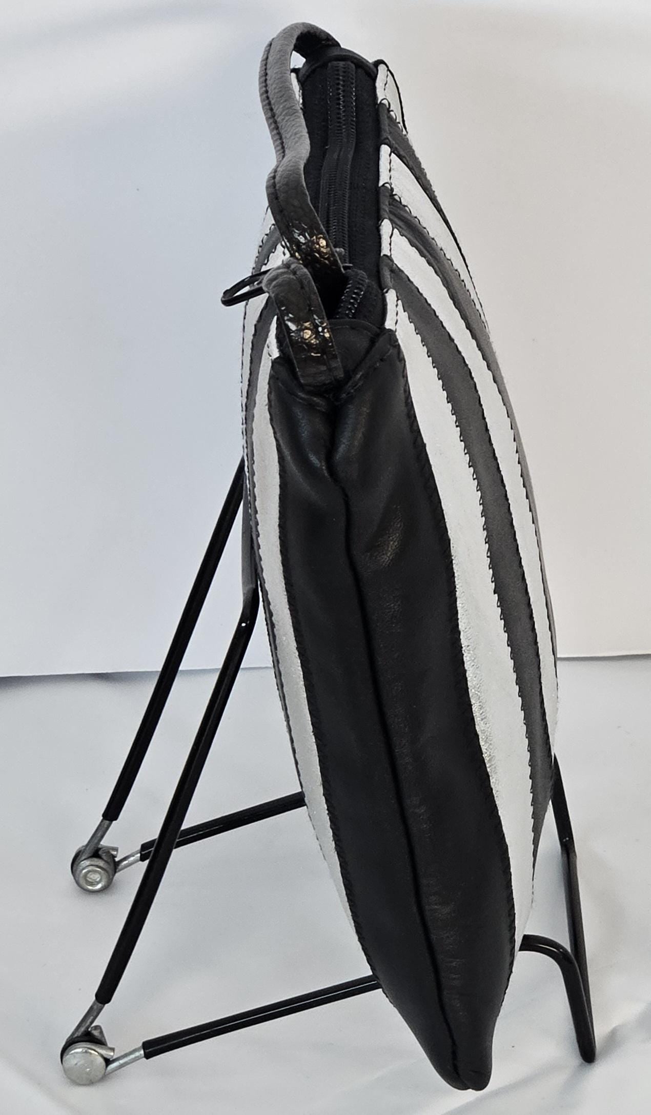 Black & Silver Zigzag Genuine Leather Crossbody Bag - Made in USA