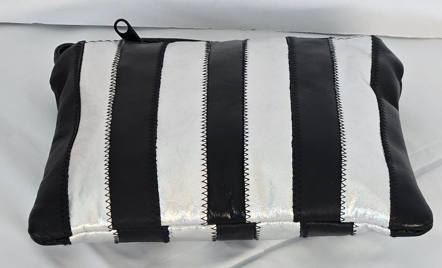 Black & Silver Zigzag Genuine Leather Crossbody Bag - Made in USA