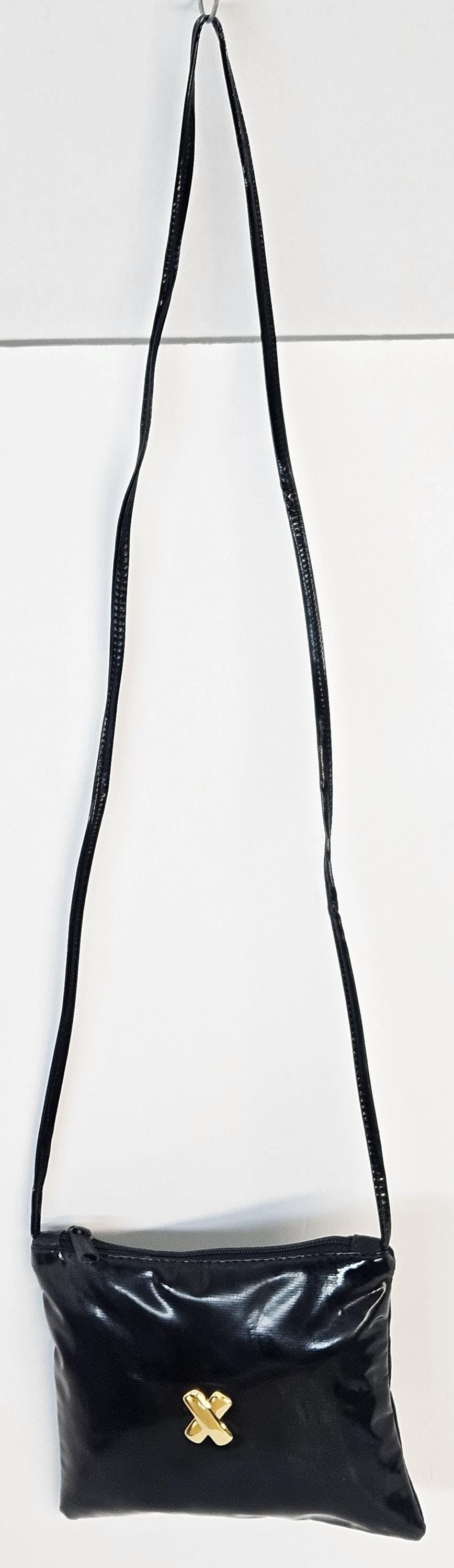 Black Crossbody Handbag with Gold Metal X - Made in USA