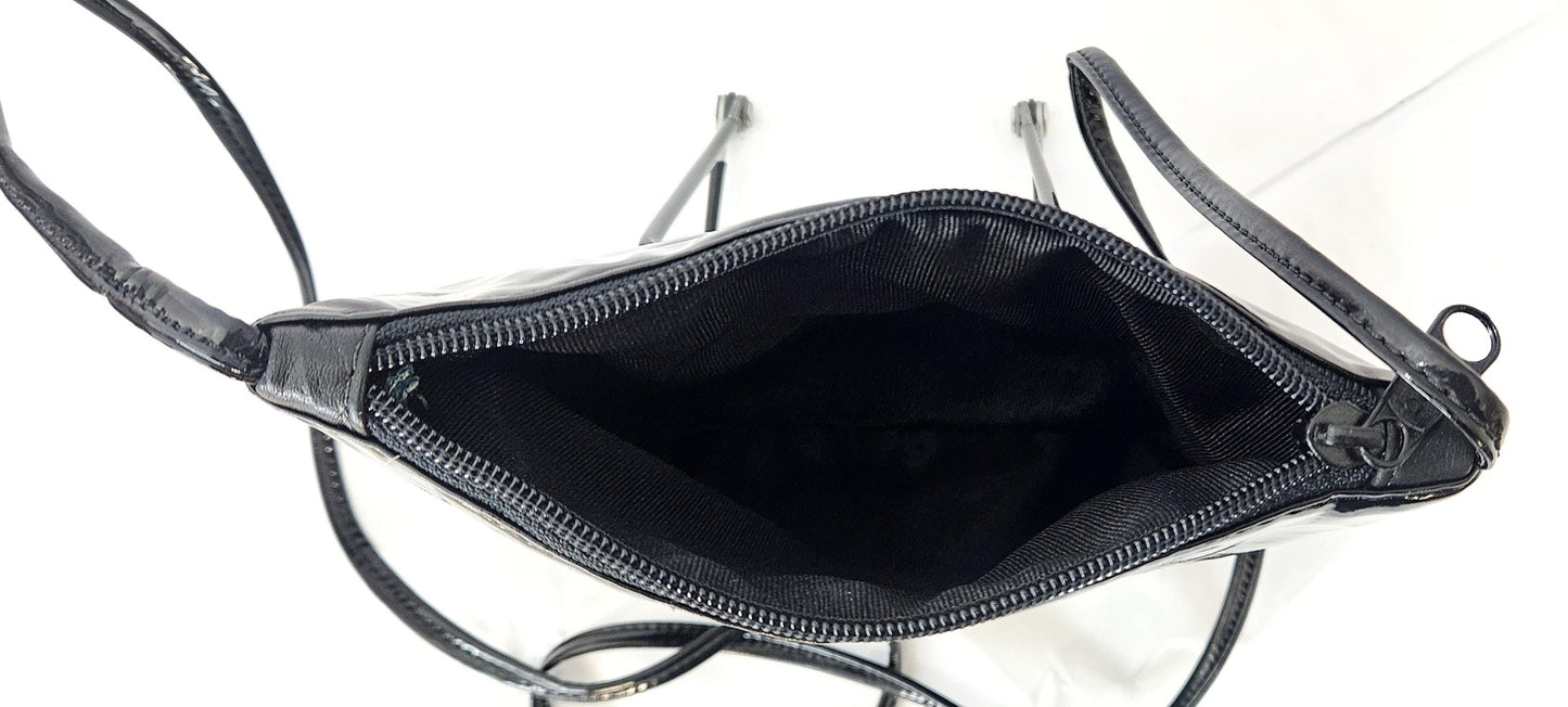 Black Crossbody Handbag with Gold Metal X - Made in USA