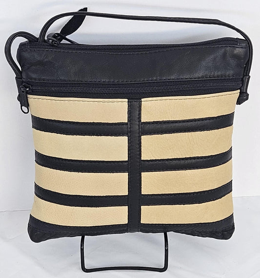 Black & Cream Leather Crossbody Purse - Handmade in USA