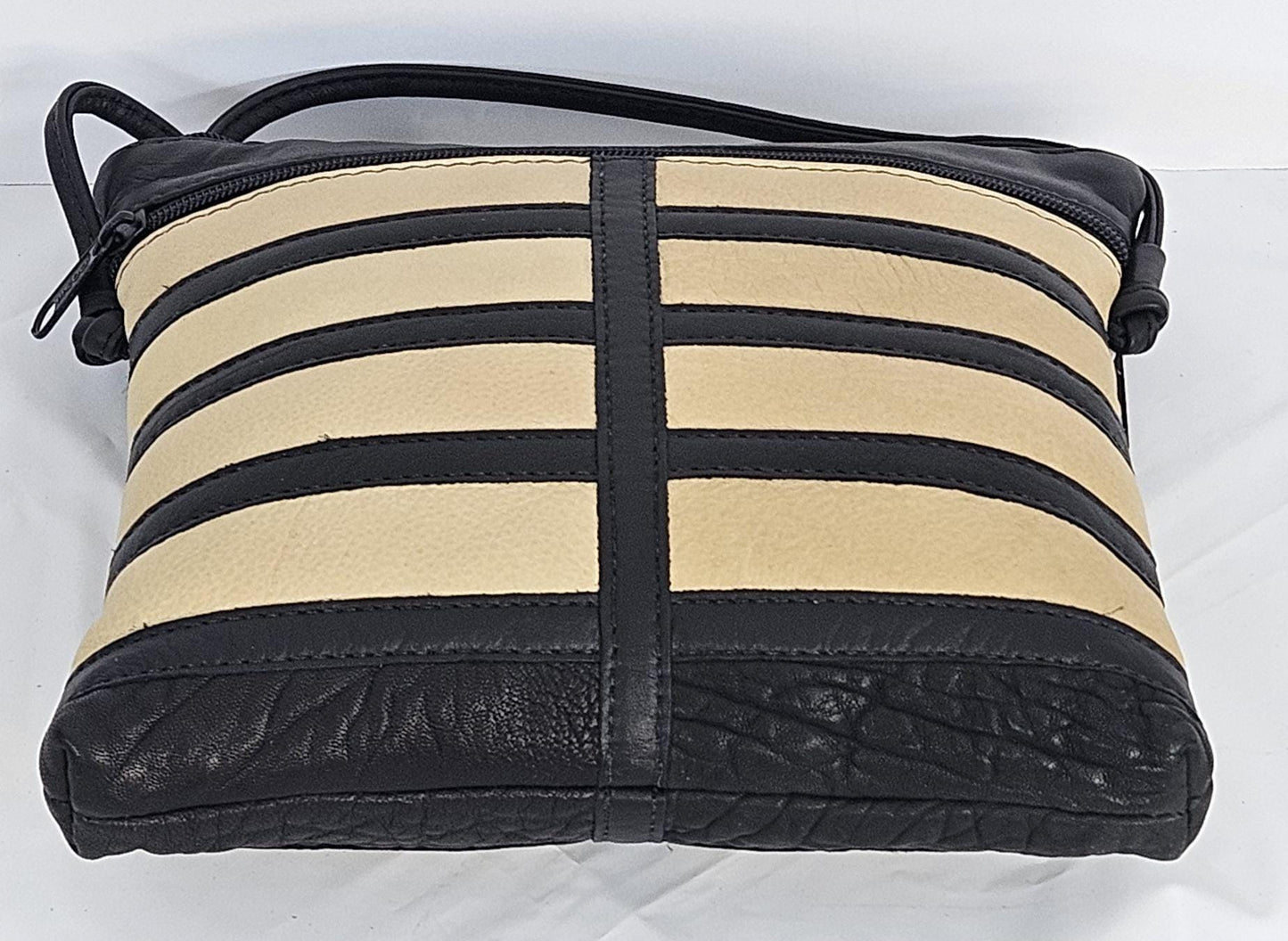 Black & Cream Leather Crossbody Purse - Handmade in USA
