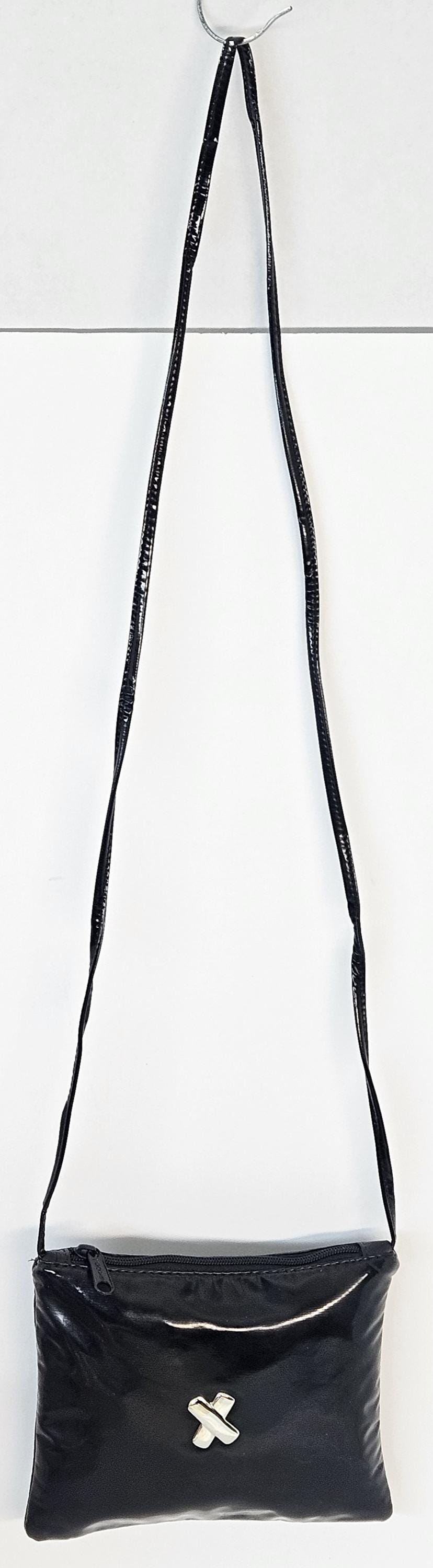 Black Crossbody Bag with Silver Metal X - Made in USA