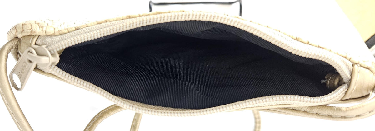 Gold Woven Crossbody Handbag: Genuine Leather Purse, Made in USA