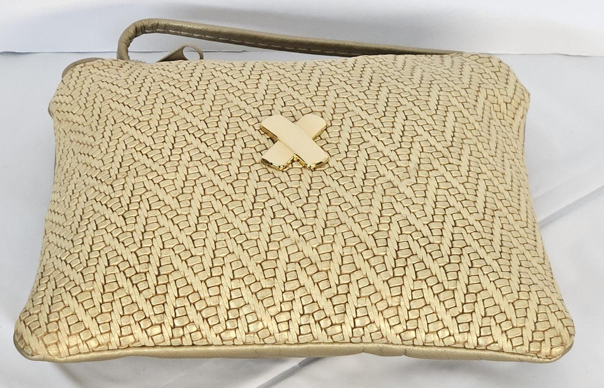 Gold Woven Crossbody Handbag: Genuine Leather Purse, Made in USA