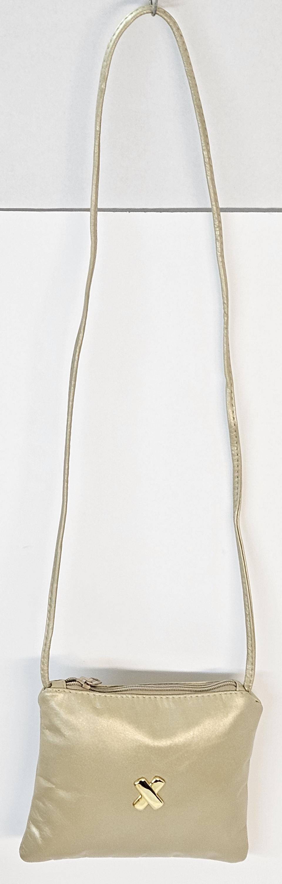 Champagne Genuine Leather Crossbody Handbag with Gold 'X' - Made in USA