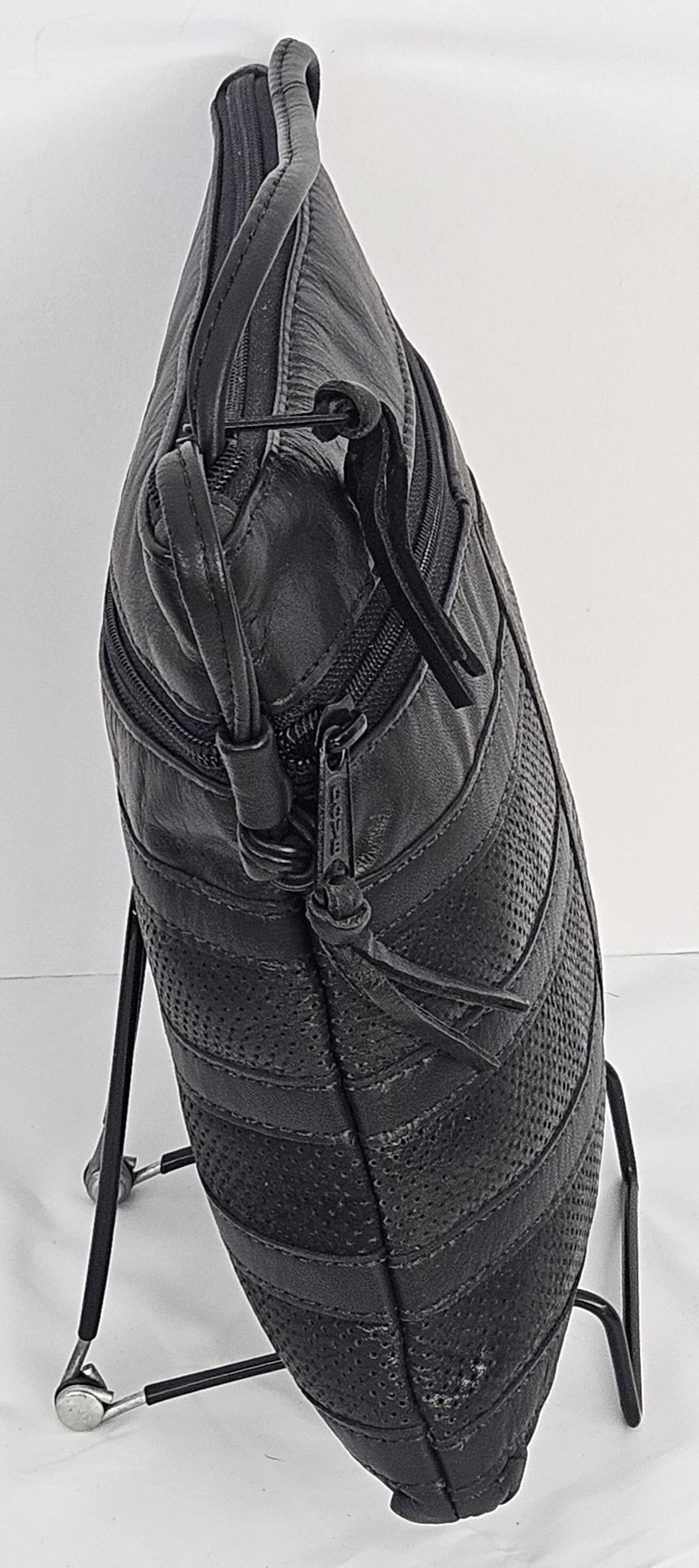 Black Leather Patchwork Crossbody Purse - Handmade in USA