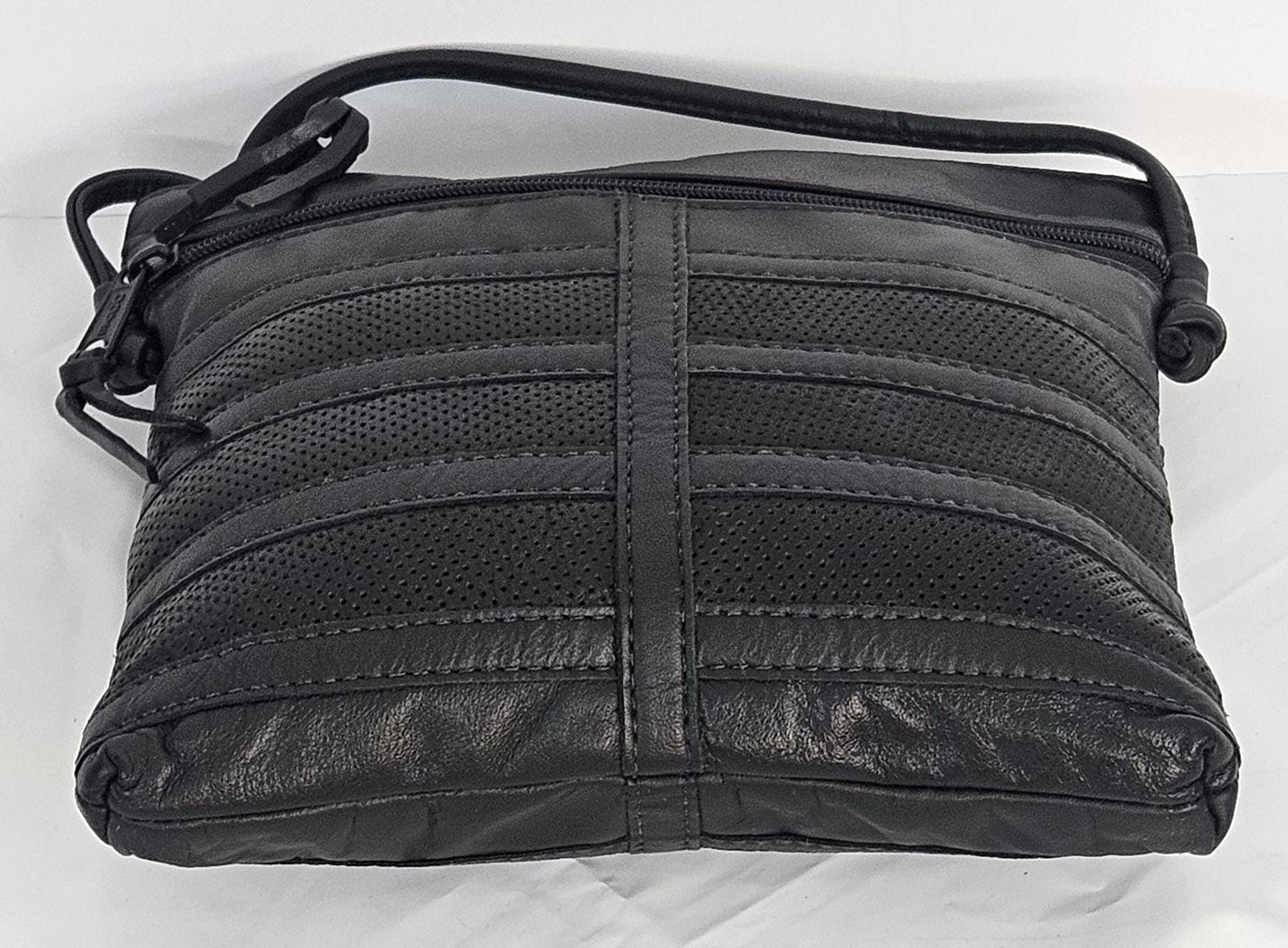 Black Leather Patchwork Crossbody Purse - Handmade in USA