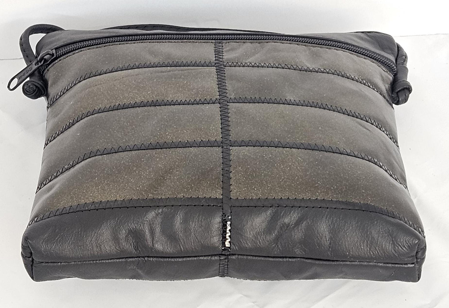 Black Pewter Metallic Leather Crossbody Bag - USA Made