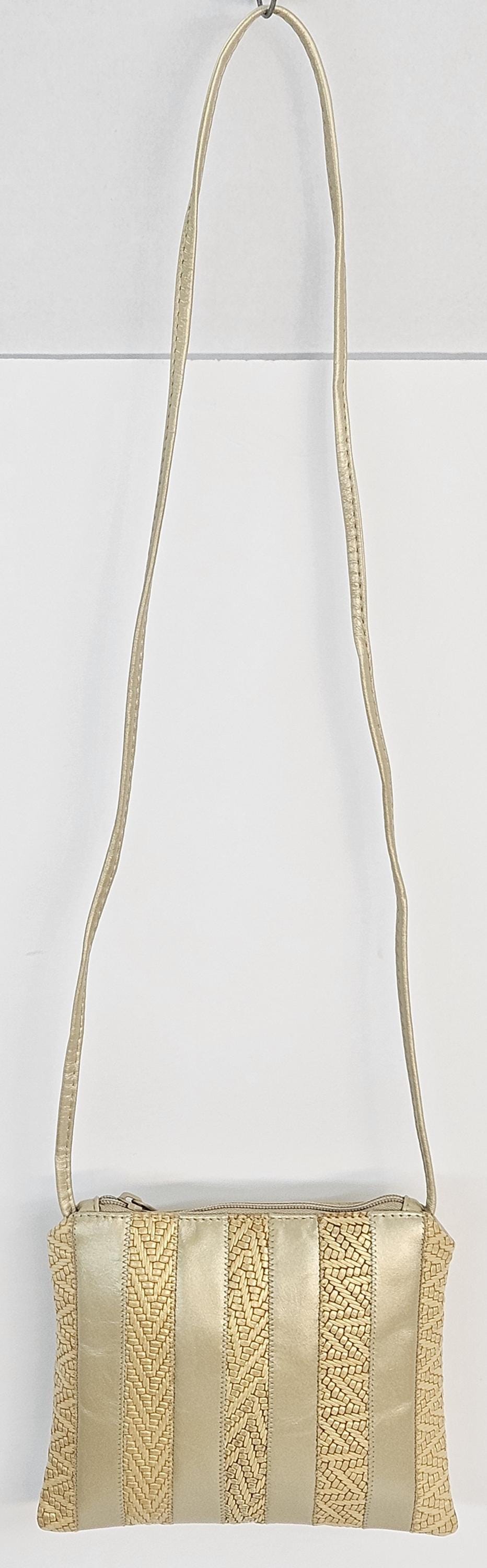 Champagne Gold Print Leather Crossbody Handbag - Made in USA