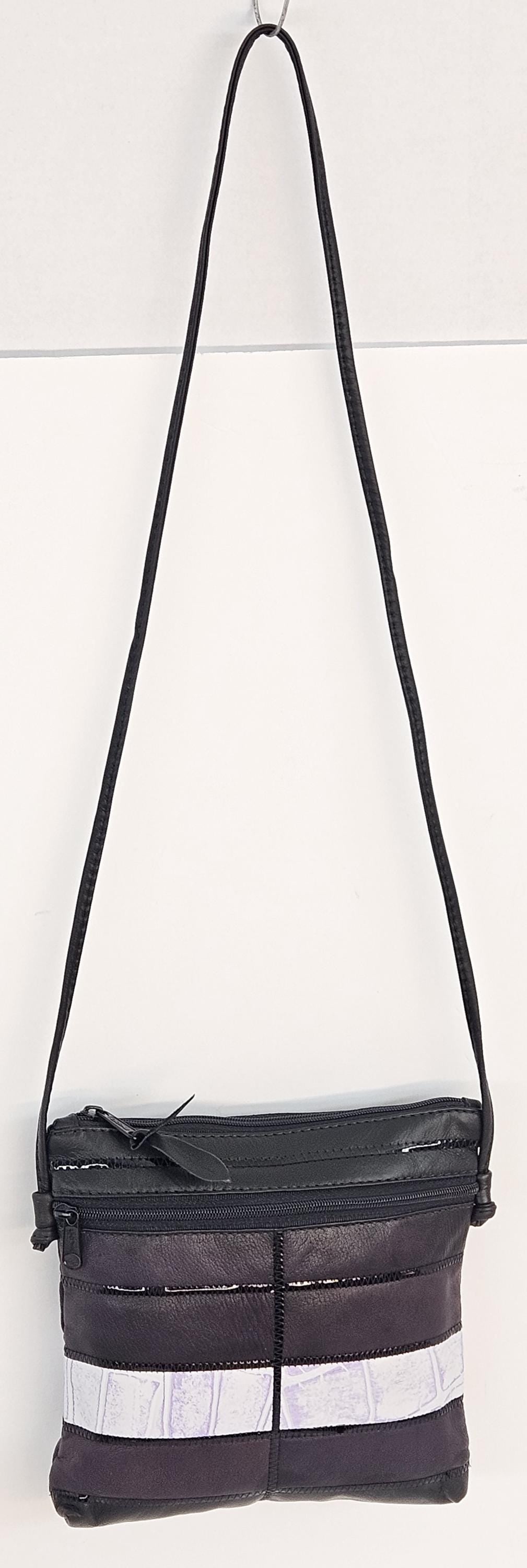 Black & Purple Leather Crossbody Bag - Zigzag Design - Made in USA