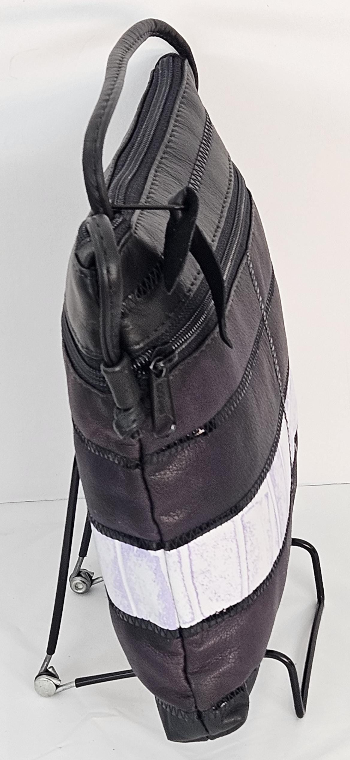 Black & Purple Leather Crossbody Bag - Zigzag Design - Made in USA