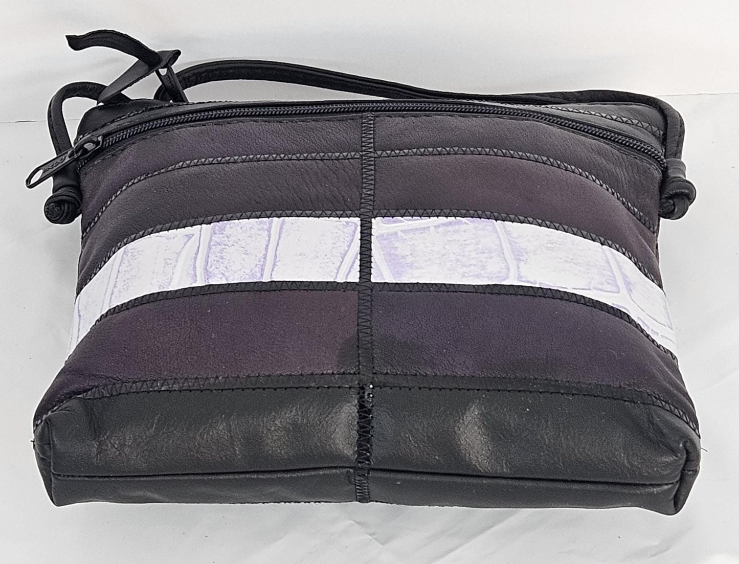 Black & Purple Leather Crossbody Bag - Zigzag Design - Made in USA