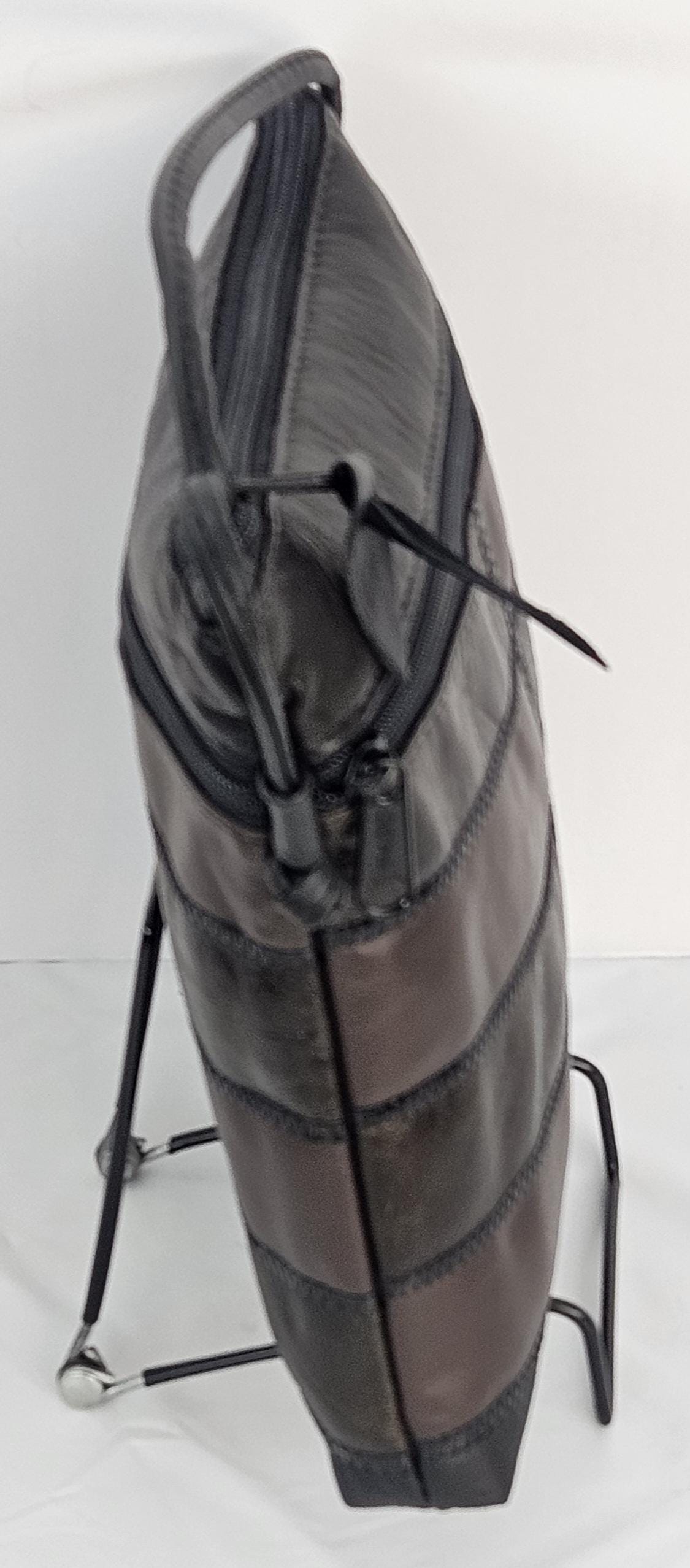Genuine Leather Crossbody Handbag: Black & Brown Zigzag Design, Made in USA