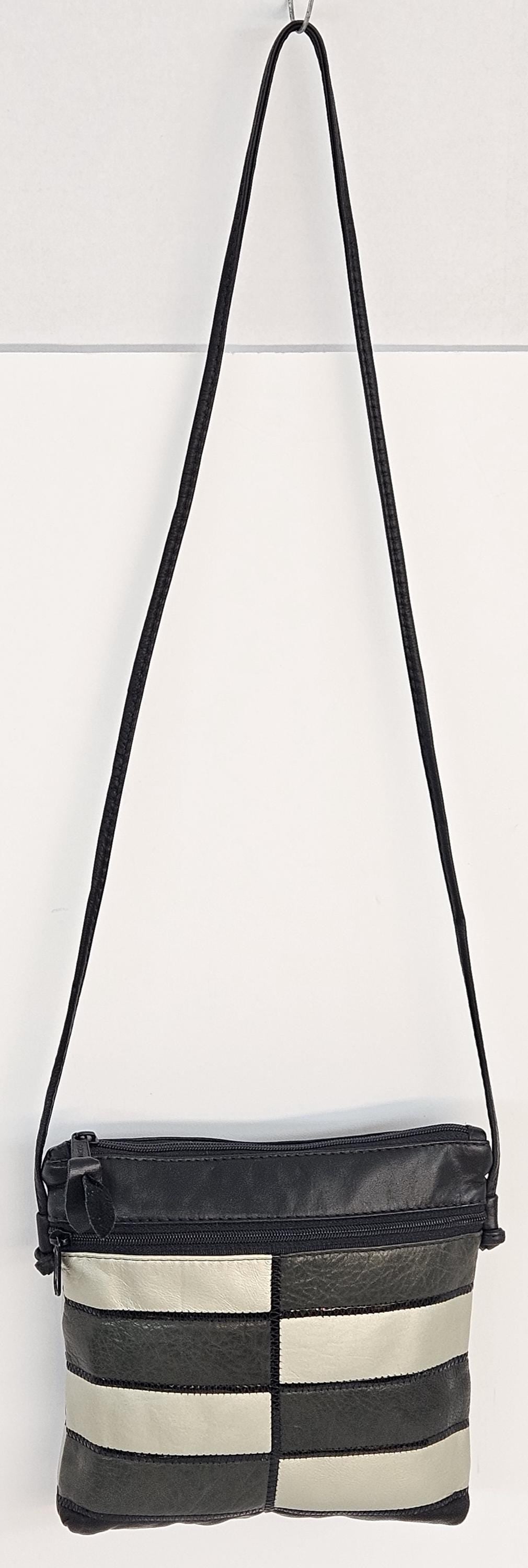 Zigzag Leather Crossbody Bag: Black, Gray & Olive, Made in USA