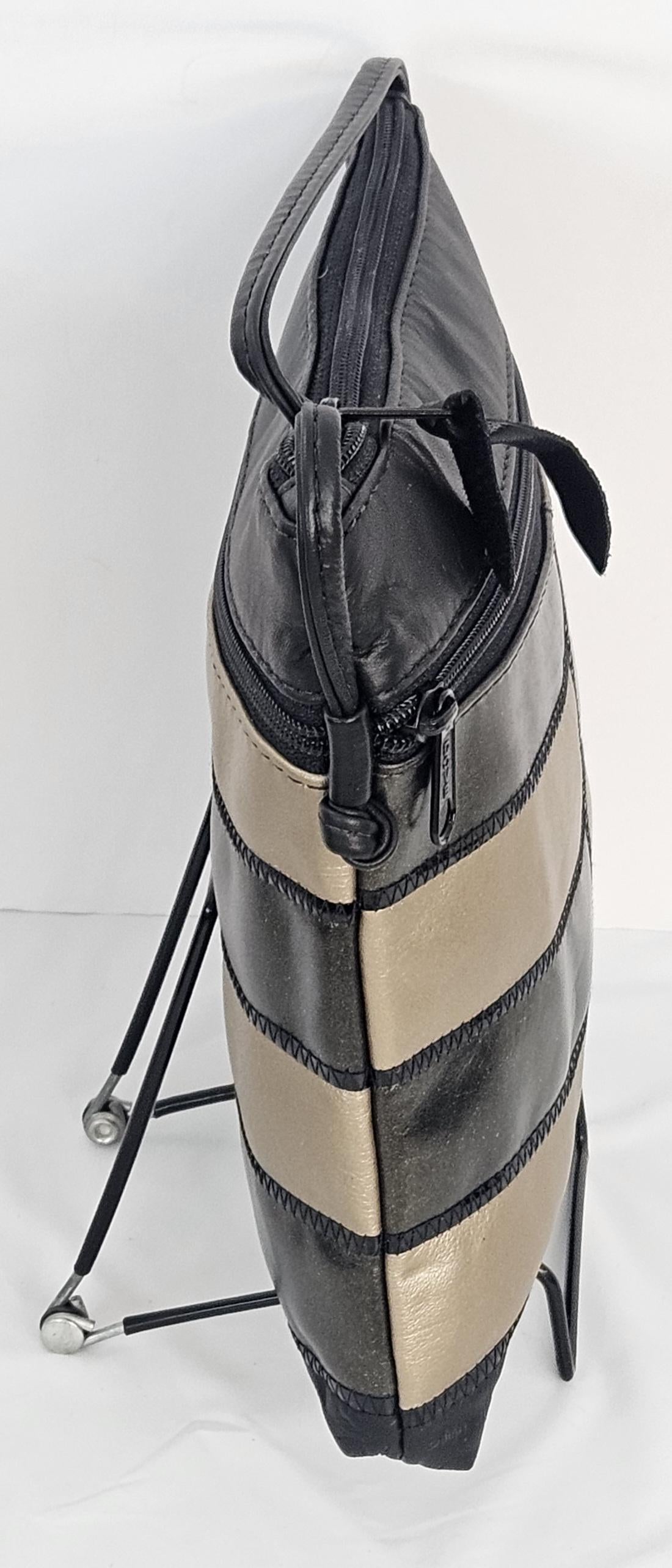 Leather Crossbody Bag: Black Pewter Metallic Zigzag, Made in USA