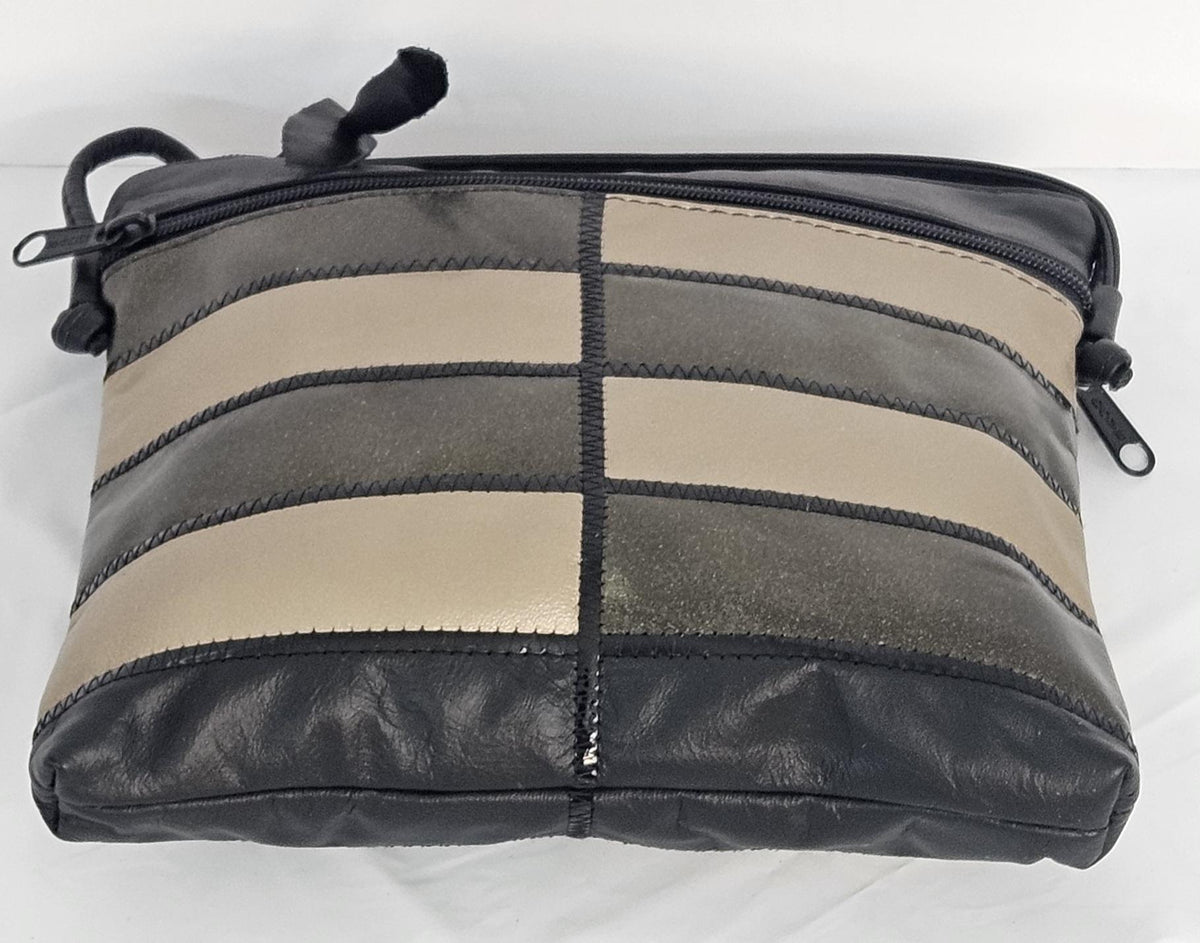 Leather Crossbody Bag: Black Pewter Metallic Zigzag, Made in USA