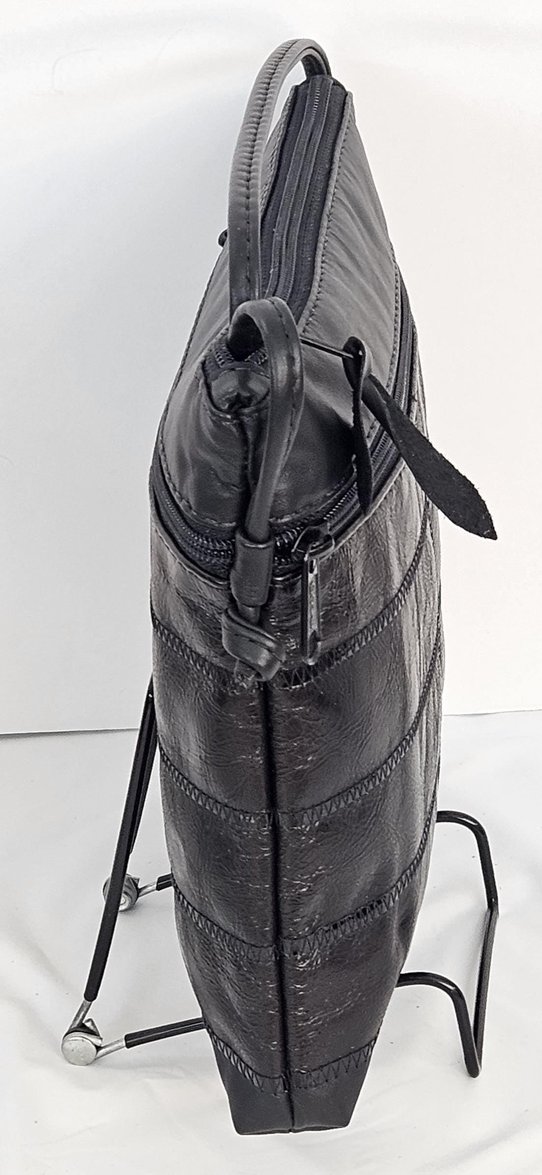 Black Leather Crossbody Bag: Zigzag Design, Made in USA