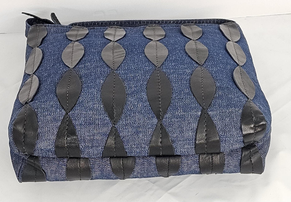 Denim Handbag: Black Leaf Leather Applique, Made in USA